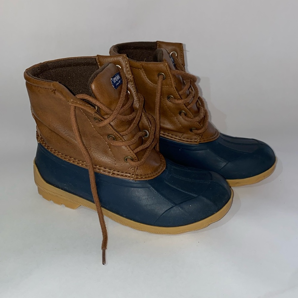 Sperry port boots, navy and brown, size 1 youth